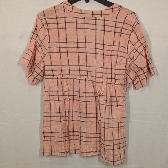 NWT Gloria Vanderbilt Women V-Neck Short Sleeves Plaid Blouse Coral Pink size XL - Picture 4 of 6